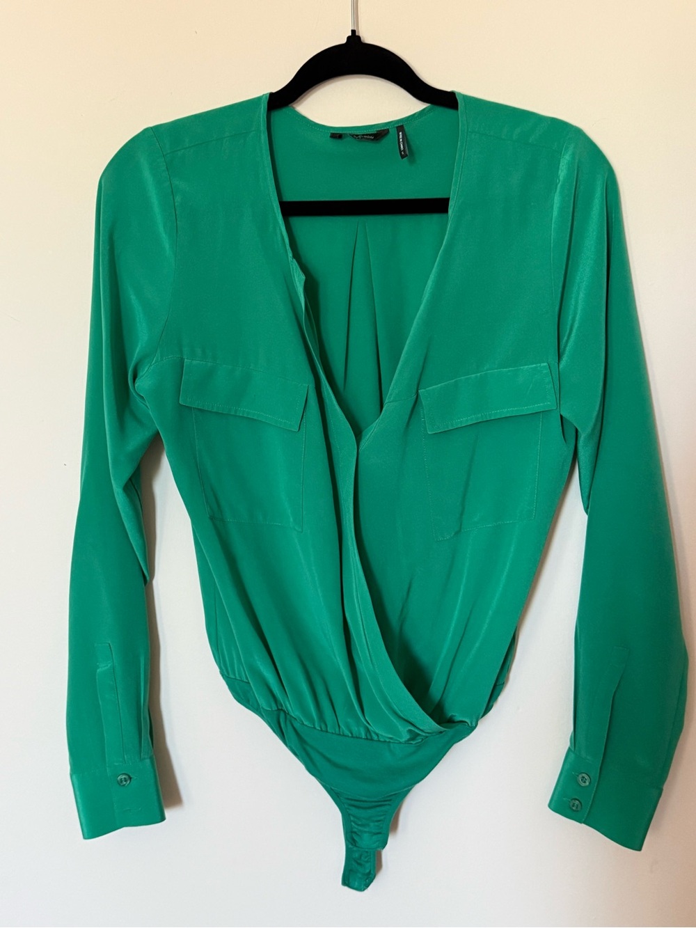 Guess by Marciano Emerald Green Wrap-Front Long Sleeve Bodysuit